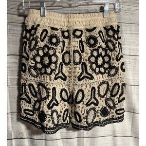 Rebellion Womens Crochet Shorts Size S Black Beige Cotton Lined